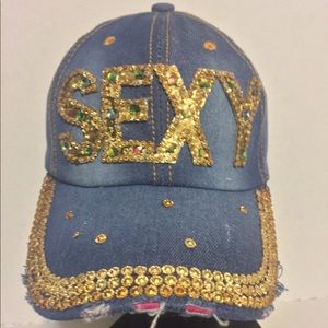 ♥️  Blue Jean Studded Baseball Cap Bling Hat